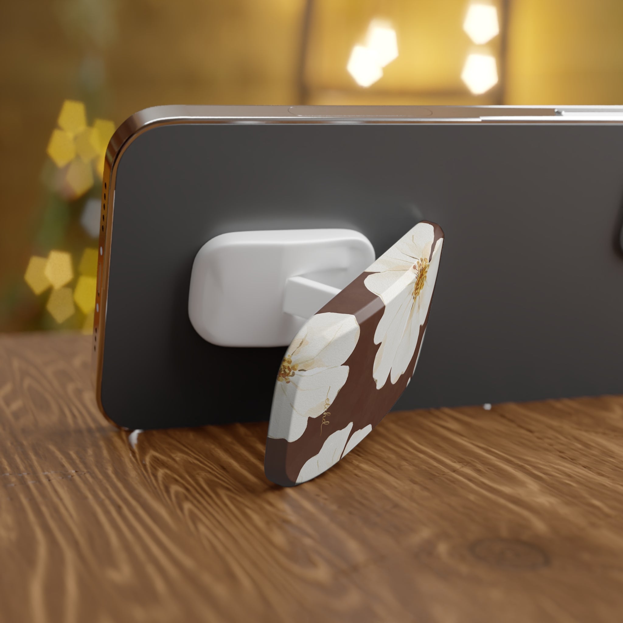 Mocha Blossom Click-On Phone Grip by etchd, view 3