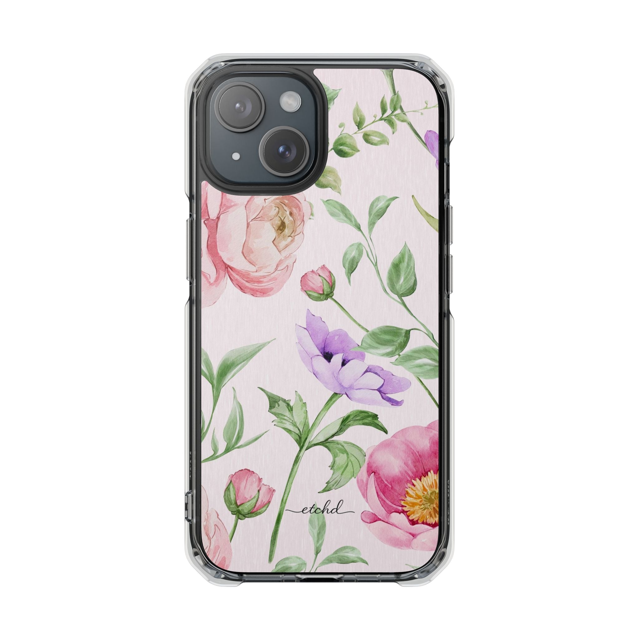 Peony Bloom Clear Magnetic Phone Case by etchd, view 2
