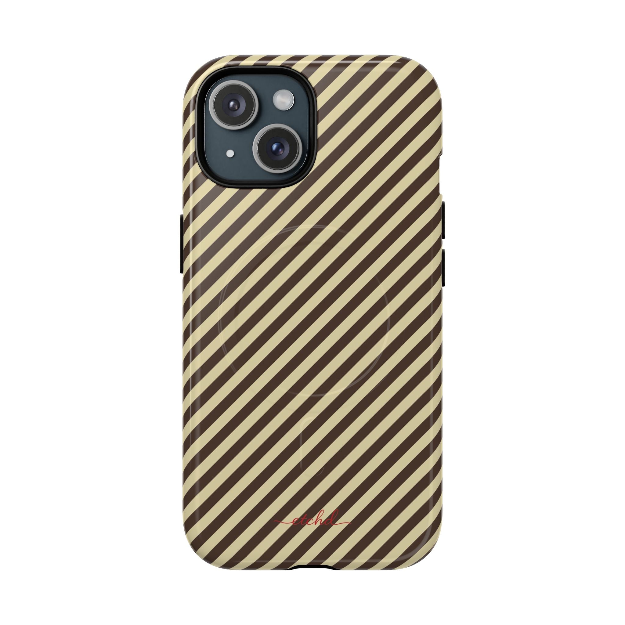 Butter & Brown Striped Diagonal Magnetic Phone Case by etchd, view 2