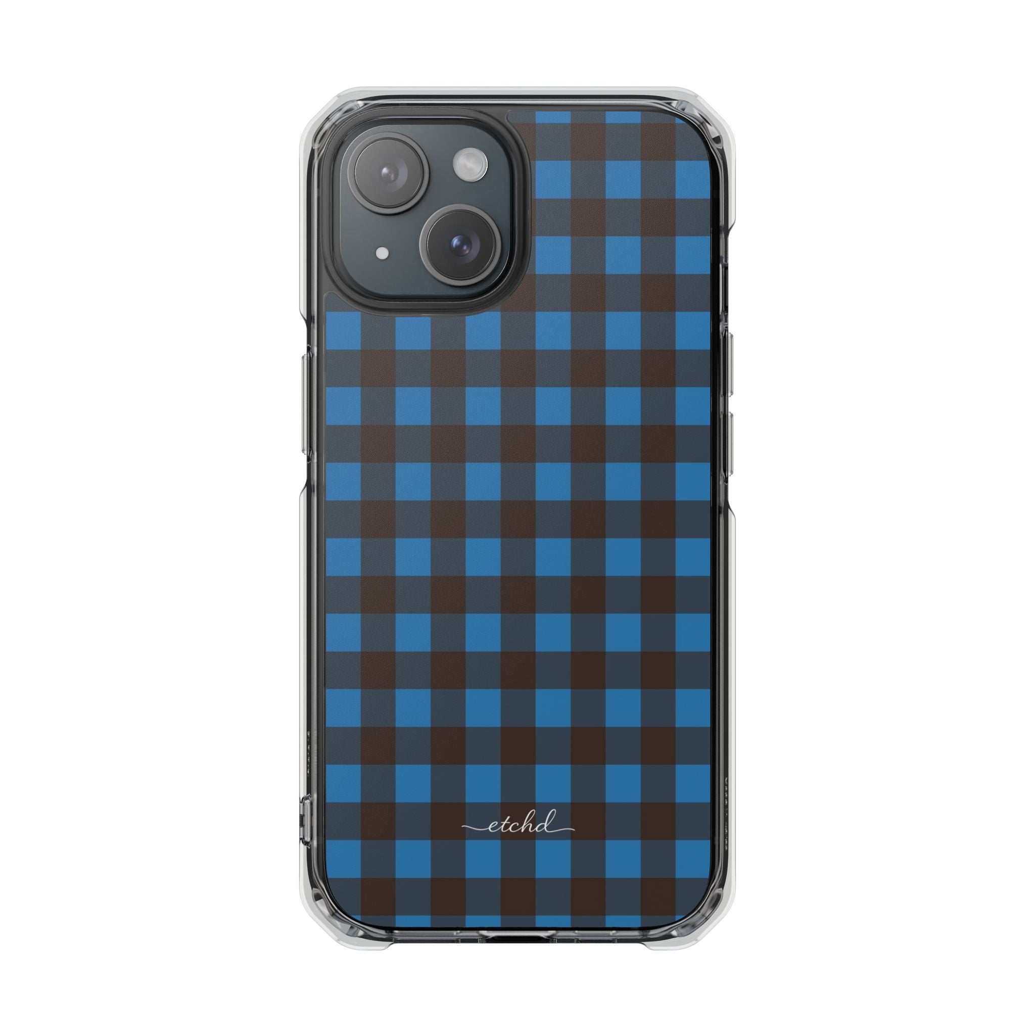 Cerulean & Espresso Gingham Clear Magnetic Phone Case by etchd, view 2