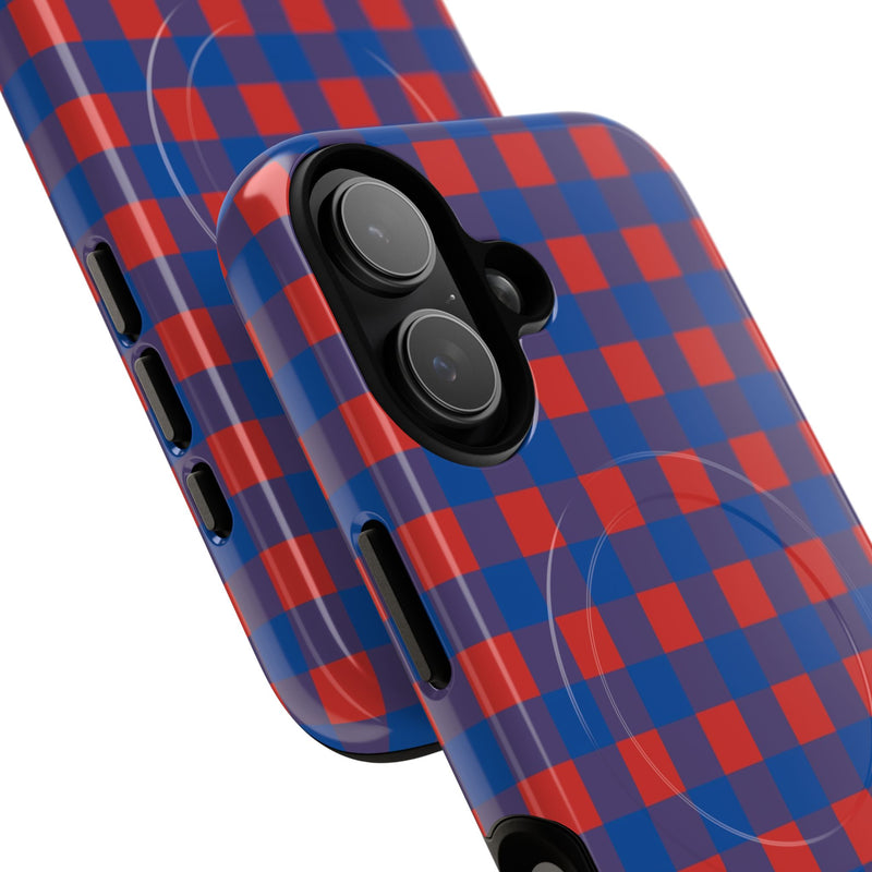 Cobalt & Poppy Gingham Magnetic Phone Case by etchd, view 87