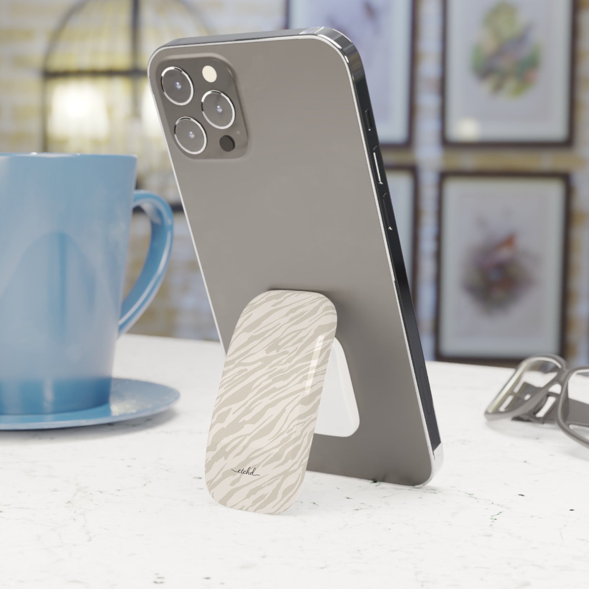 Beige Zebra Click-On Phone Grip by etchd, view 2