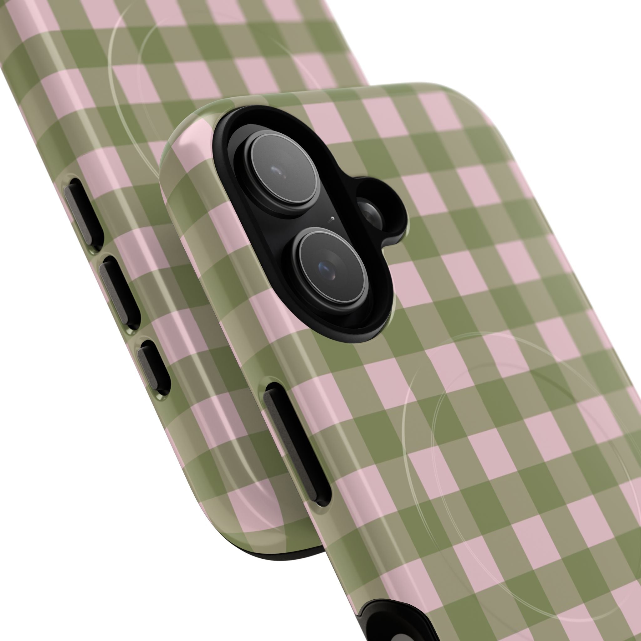 Green & Pink Gingham Magnetic Phone Case by etchd, view 87