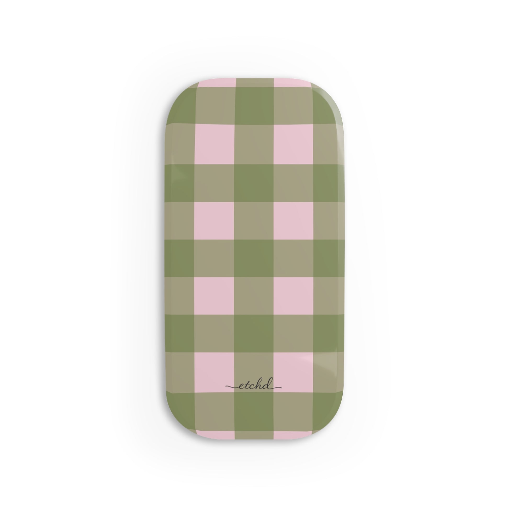 Green & Pink Gingham Anello clip per telefono di etchd