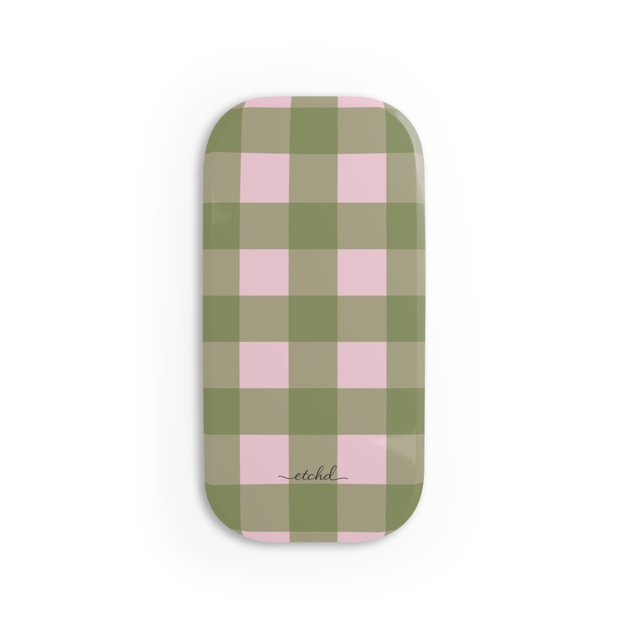 Green & Pink Gingham Click-On Phone Grip by etchd