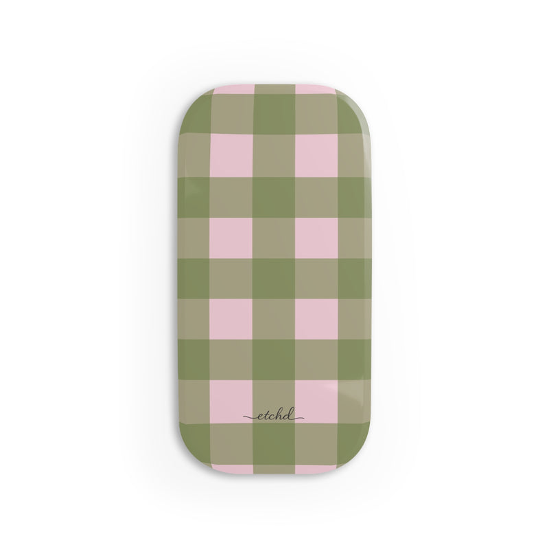 Green & Pink Gingham Anello clip per telefono di etchd