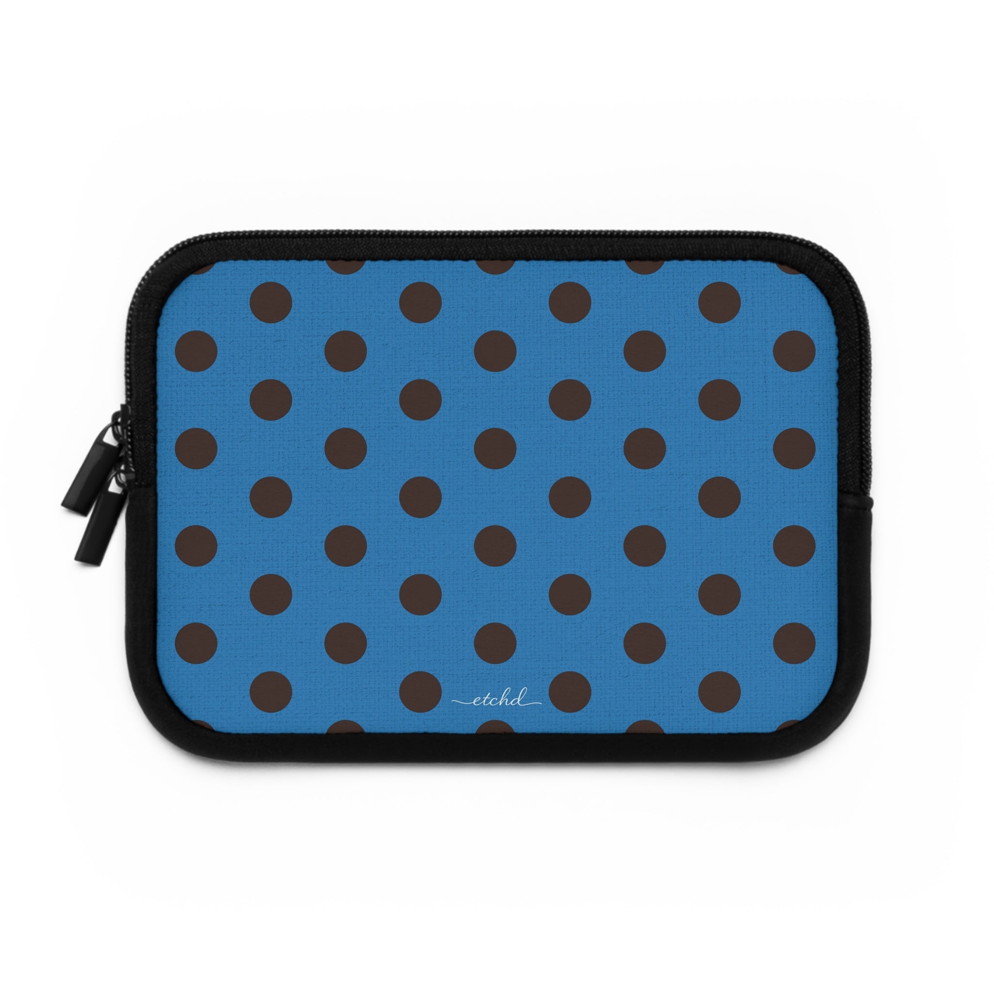 Espresso And Cerulean Polka Dot Laptop Sleeve by etchd, view 2