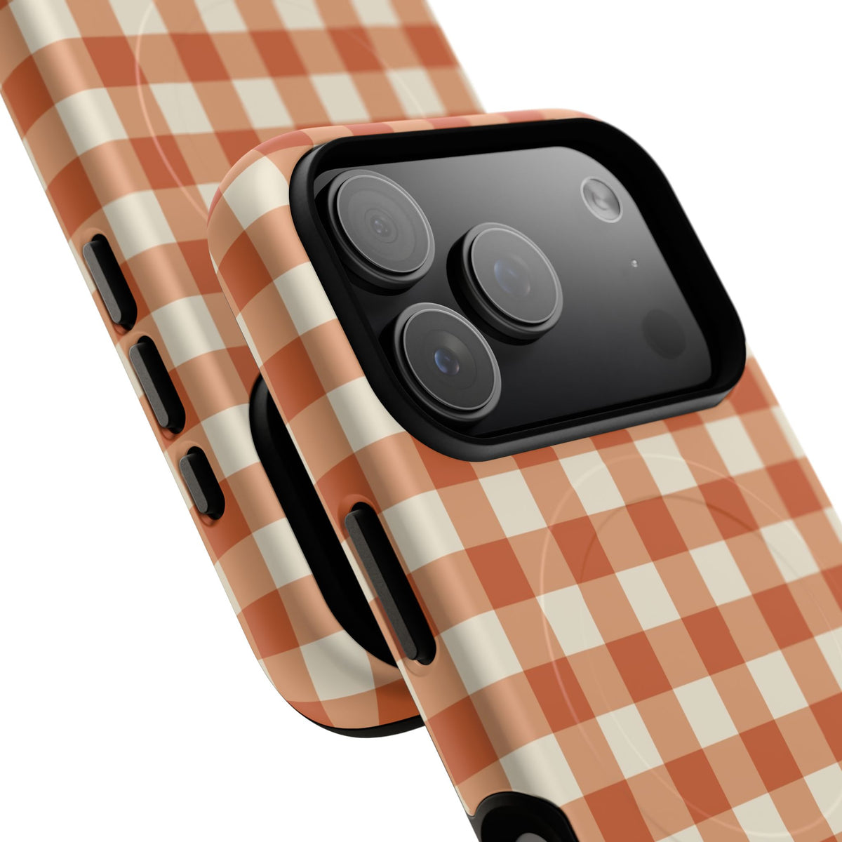 Terracotta & Cream Gingham Magnetic Phone Case by etchd, view 100