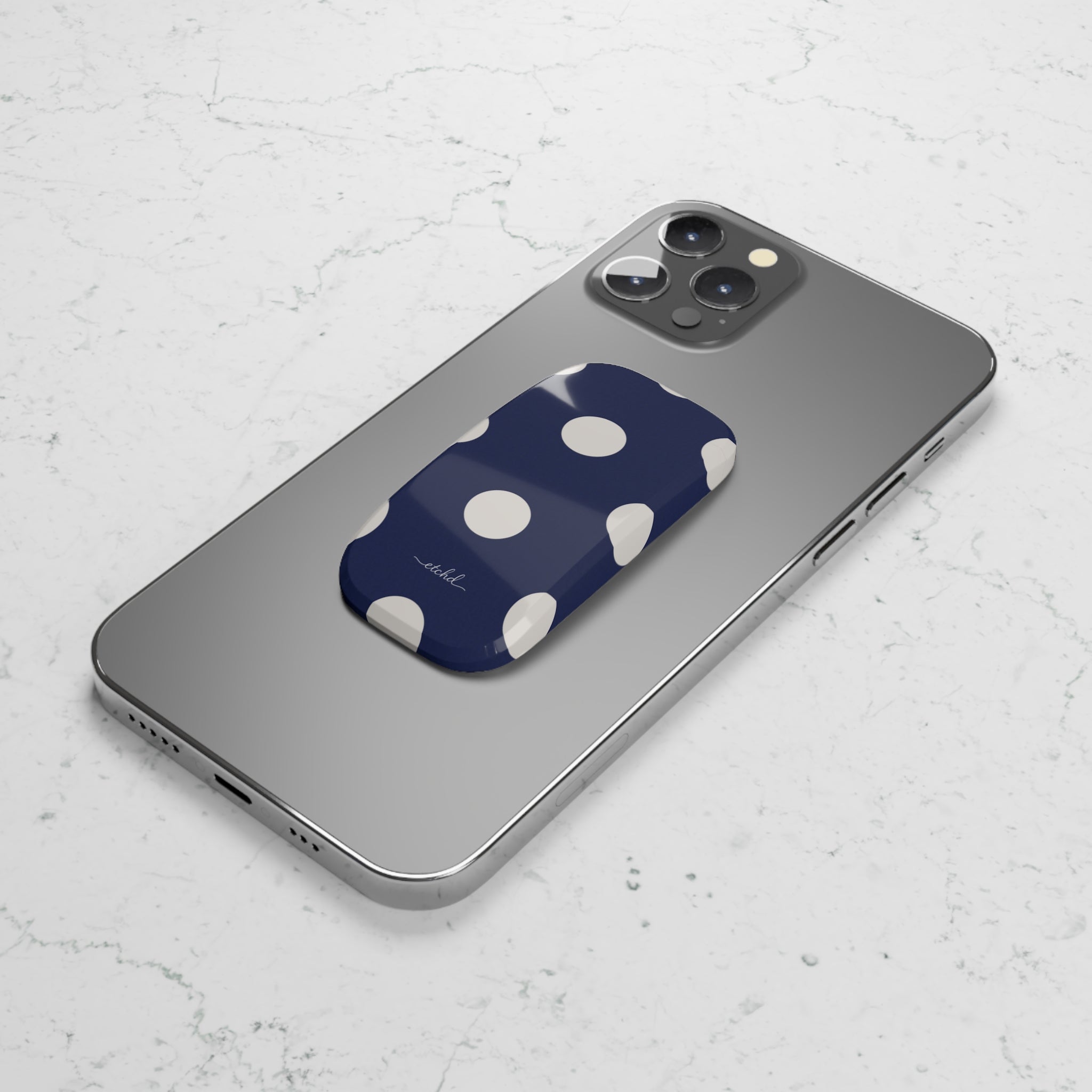 Cream & Navy Polka Dot Click-On Phone Grip by etchd, view 5