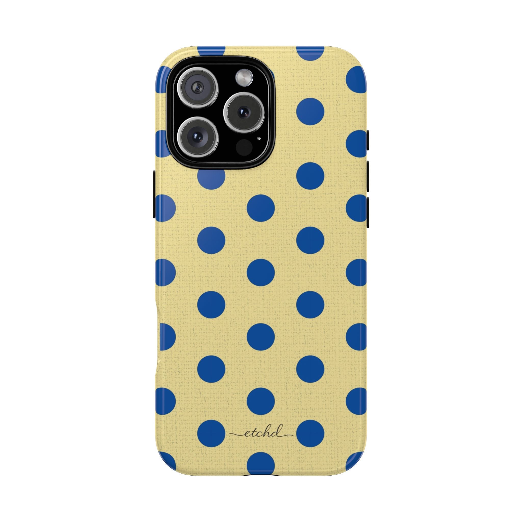 Cobalt And Butter Polka Dot Phone Case by etchd