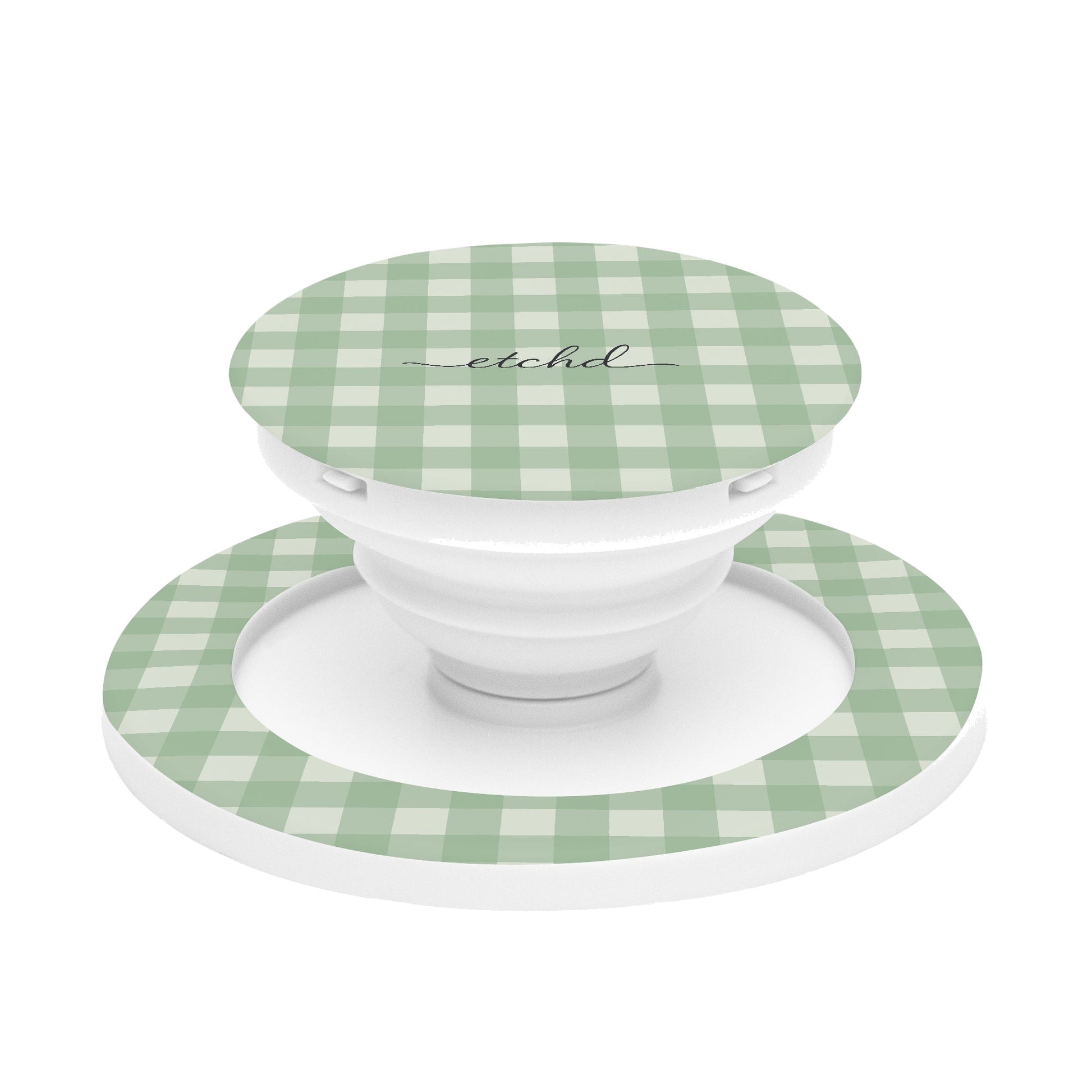 Sage & Cream Gingham Anello e supporto per telefono di etchd