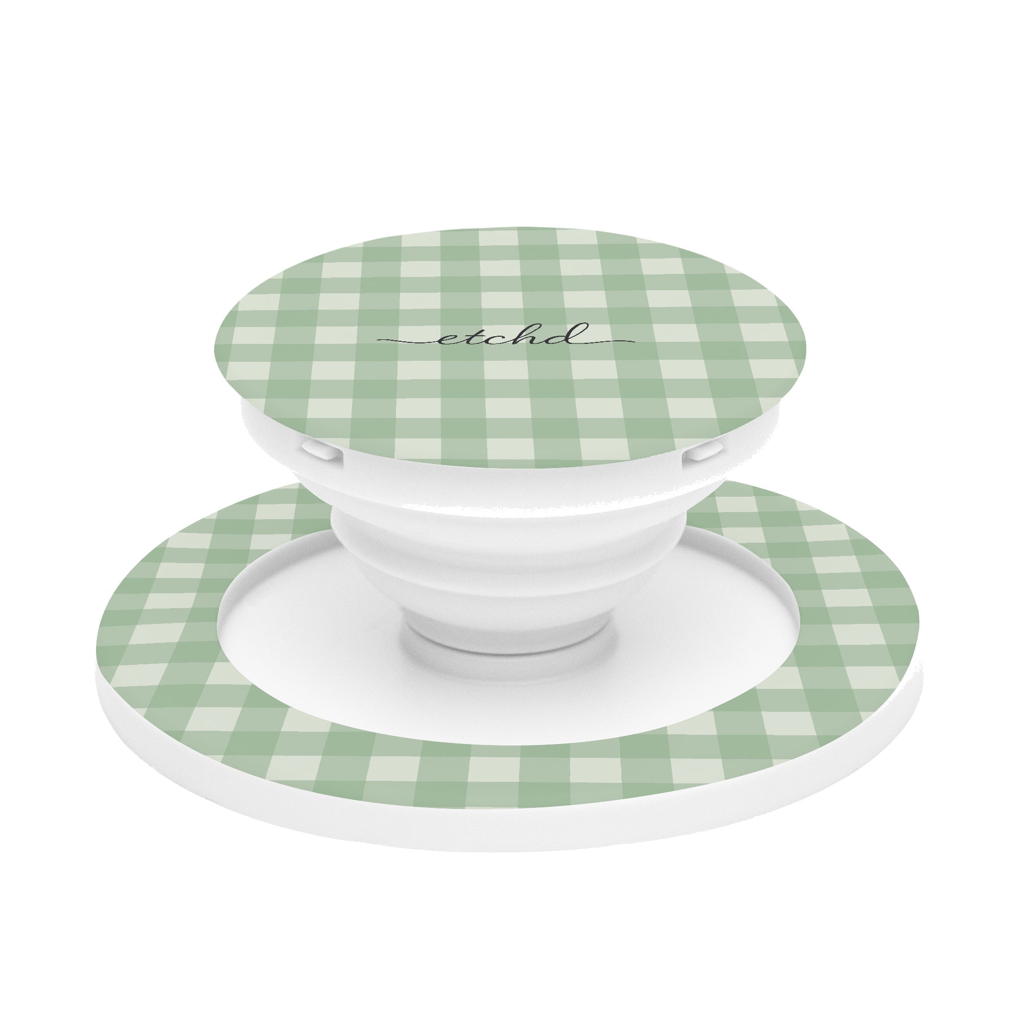Sage & Cream Gingham Phone Grip And Stand by etchd