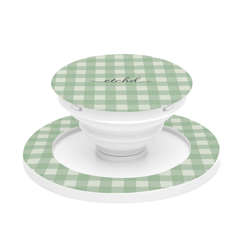 Sage & Cream Gingham Anello e supporto per telefono-zoom-