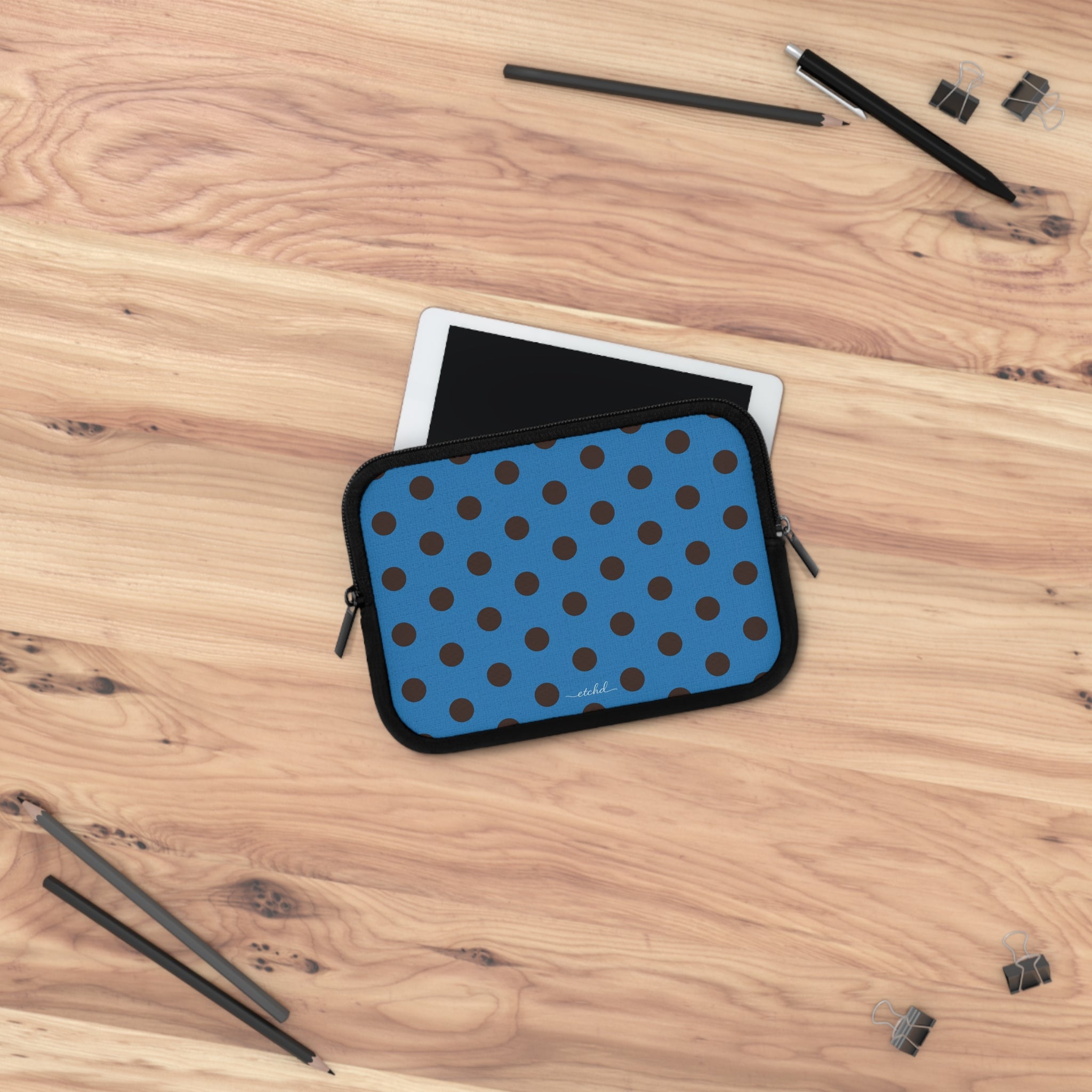 Espresso And Cerulean Polka Dot Laptop Sleeve by etchd, view 14