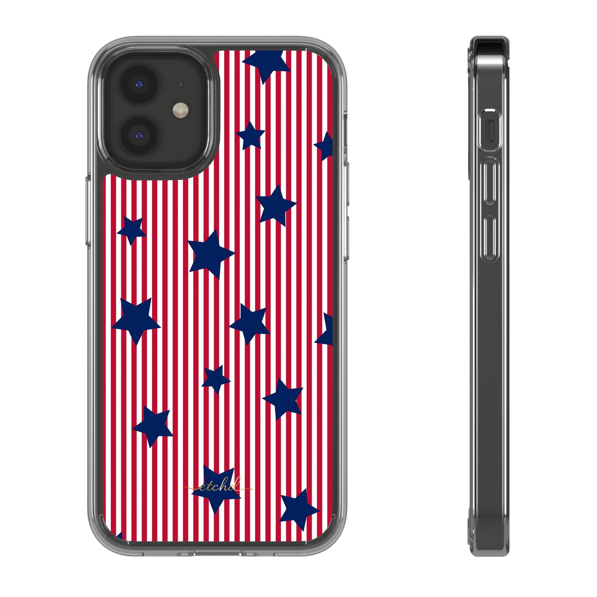 Red Stripes & Blue Stars Clear Phone Case by etchd, view 2