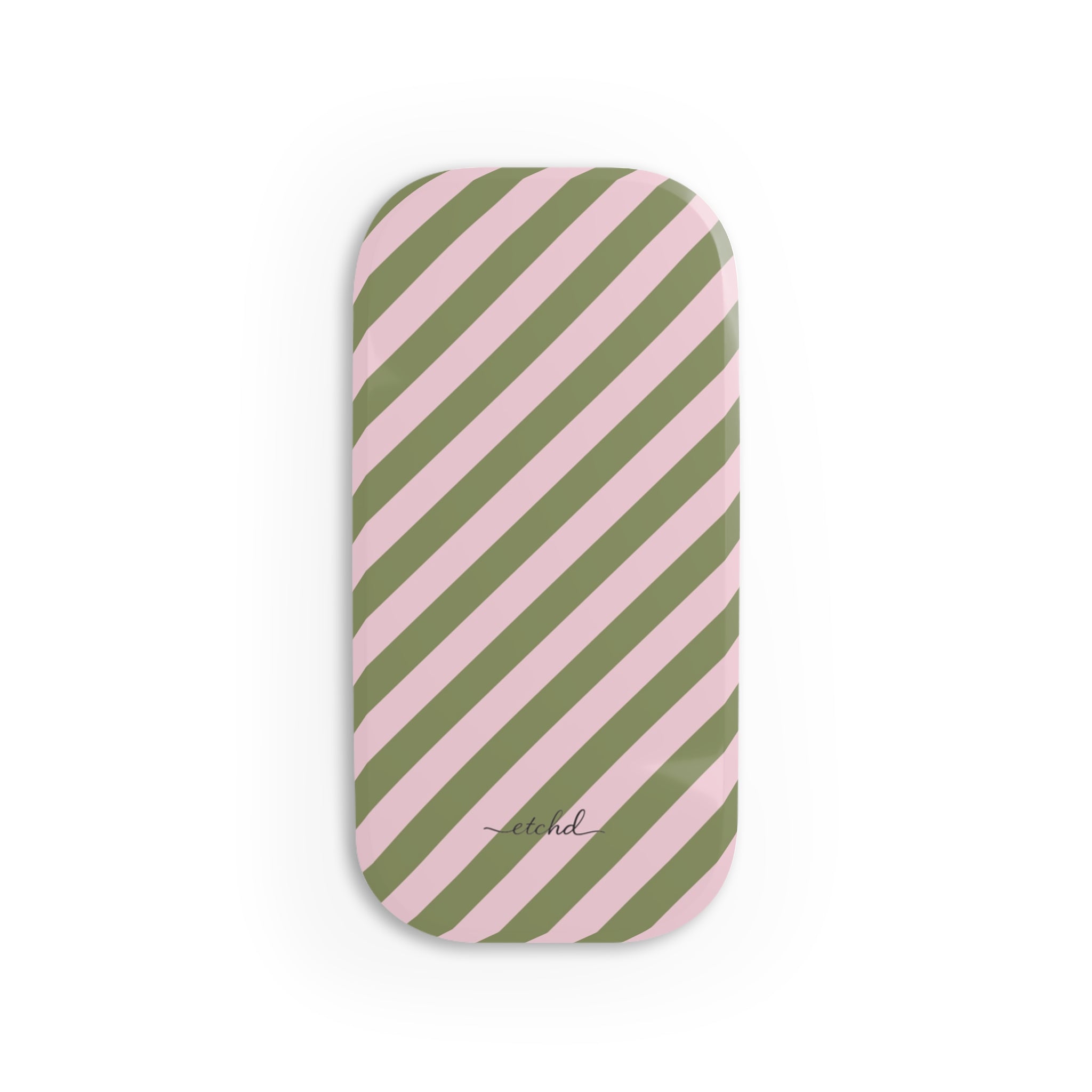 Green & Pink Striped Diagonal Click-On Phone Grip by etchd
