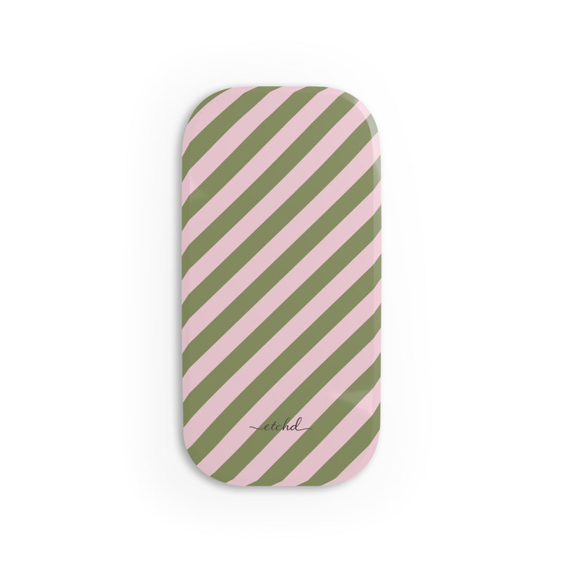 Green & Pink Striped Diagonal Click-On Phone Grip by etchd