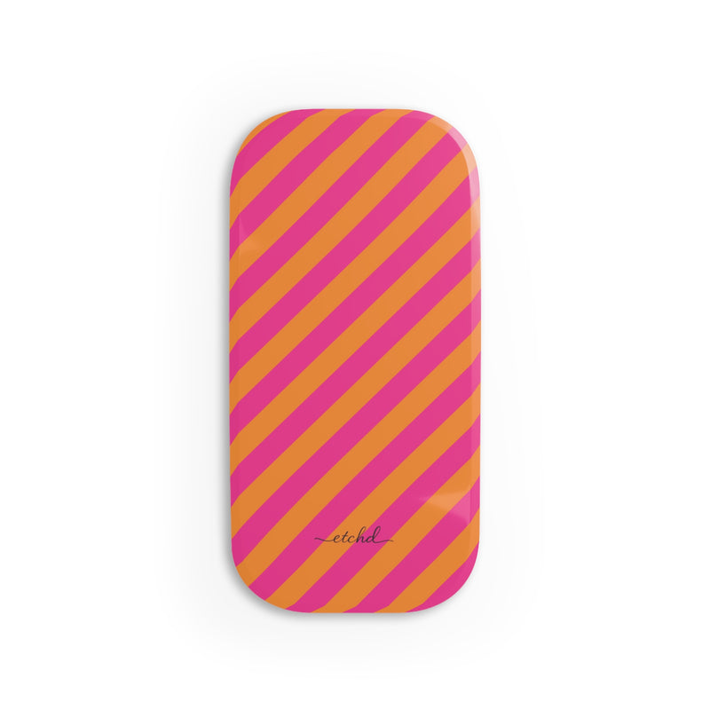 Pink & Orange Striped Diagonal Click-On Phone Grip by etchd