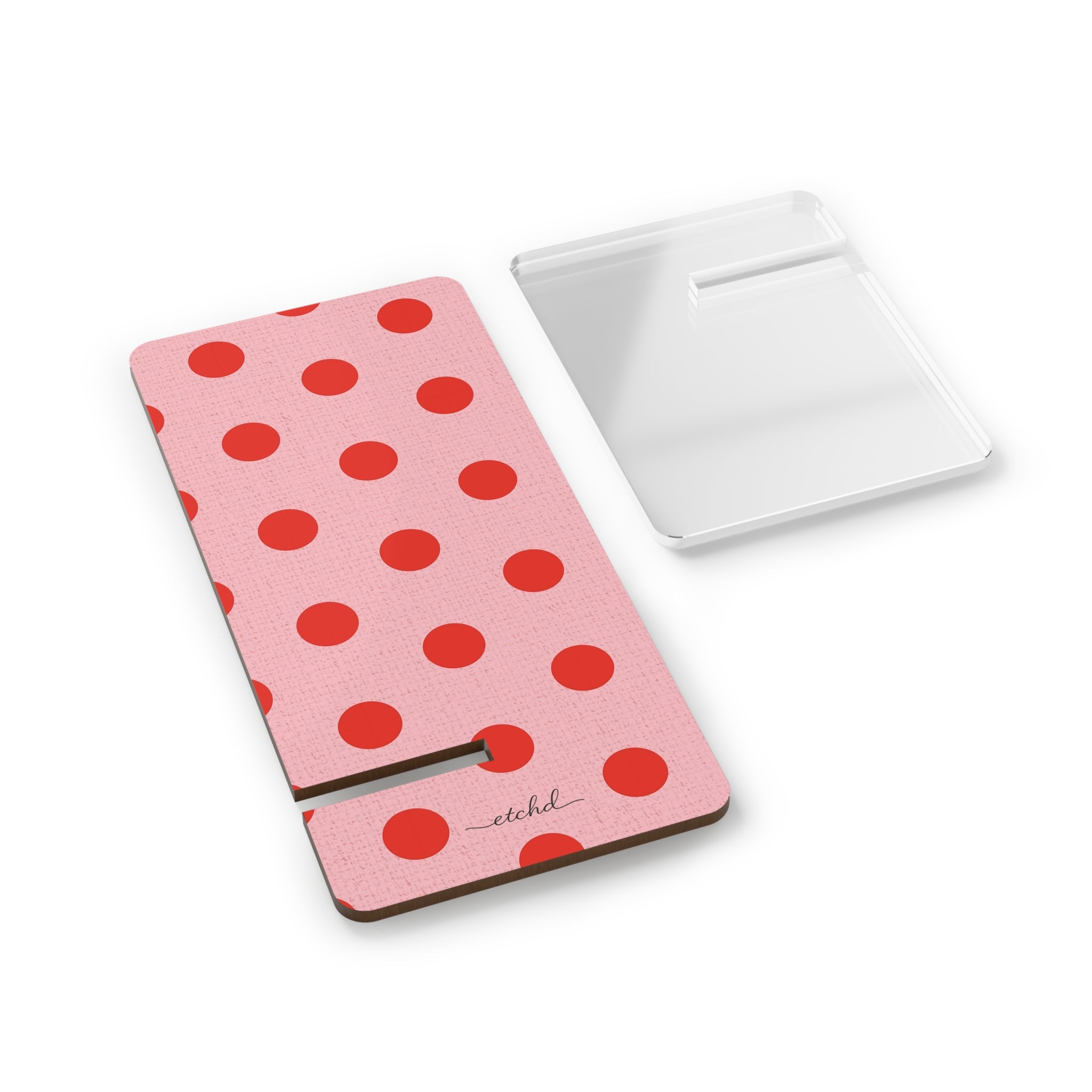 Poppy And Blush Polka Dot Phone Stand by etchd, view 2