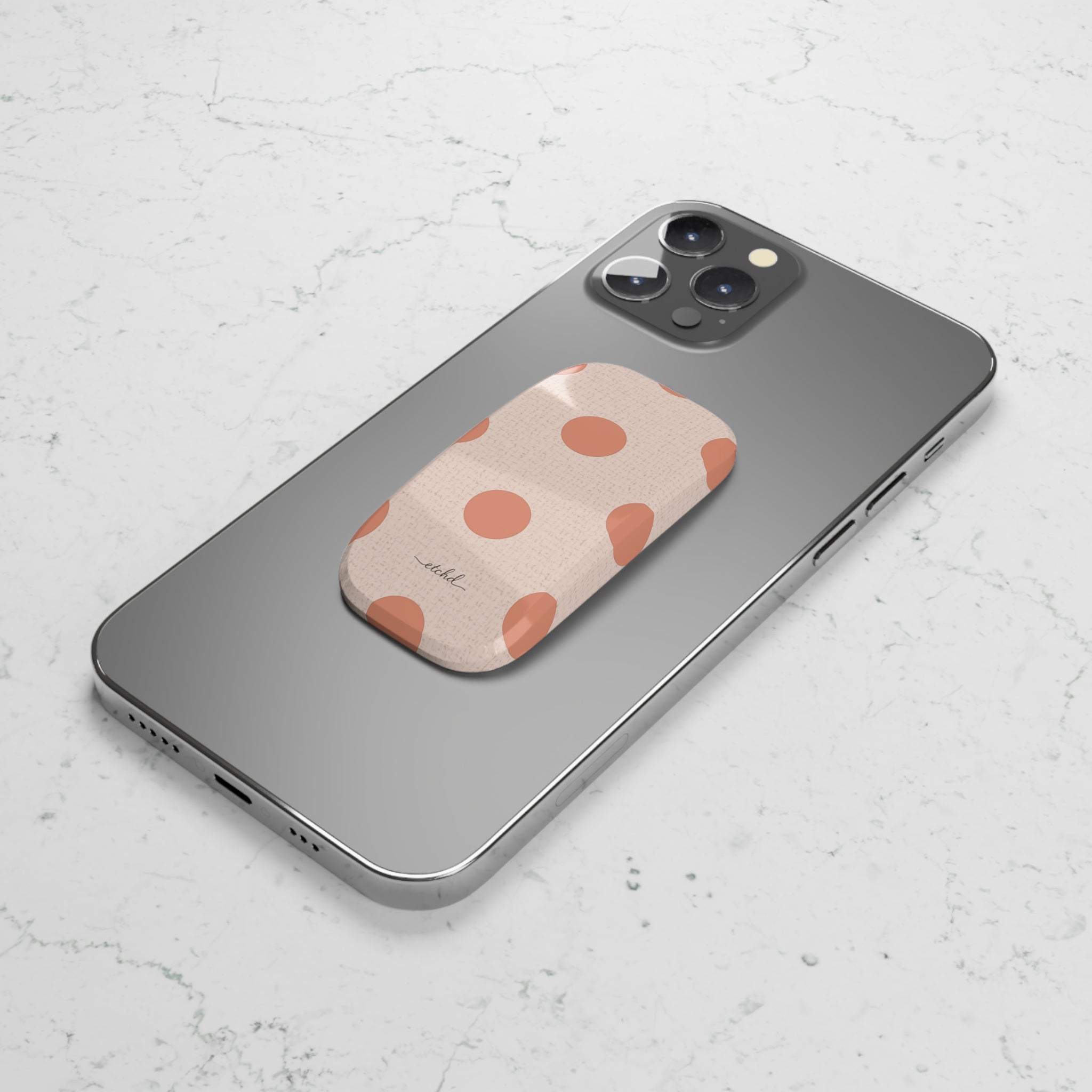 Coral Polka Dot Click-On Phone Grip by etchd, view 5