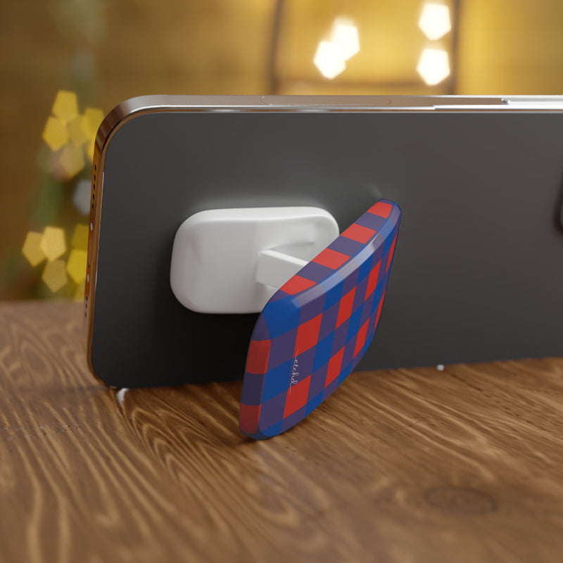 Cobalt & Poppy Gingham Click-On Phone Grip by etchd, view 4