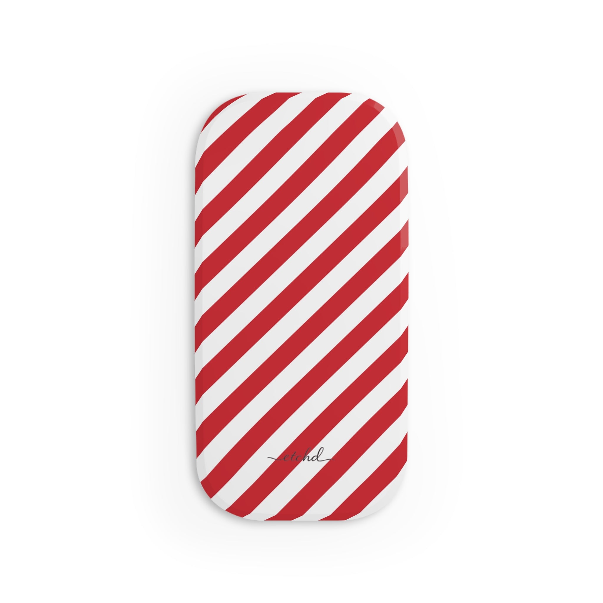 Classic Red & White Striped Diagonal Click-On Phone Grip by etchd, view 2