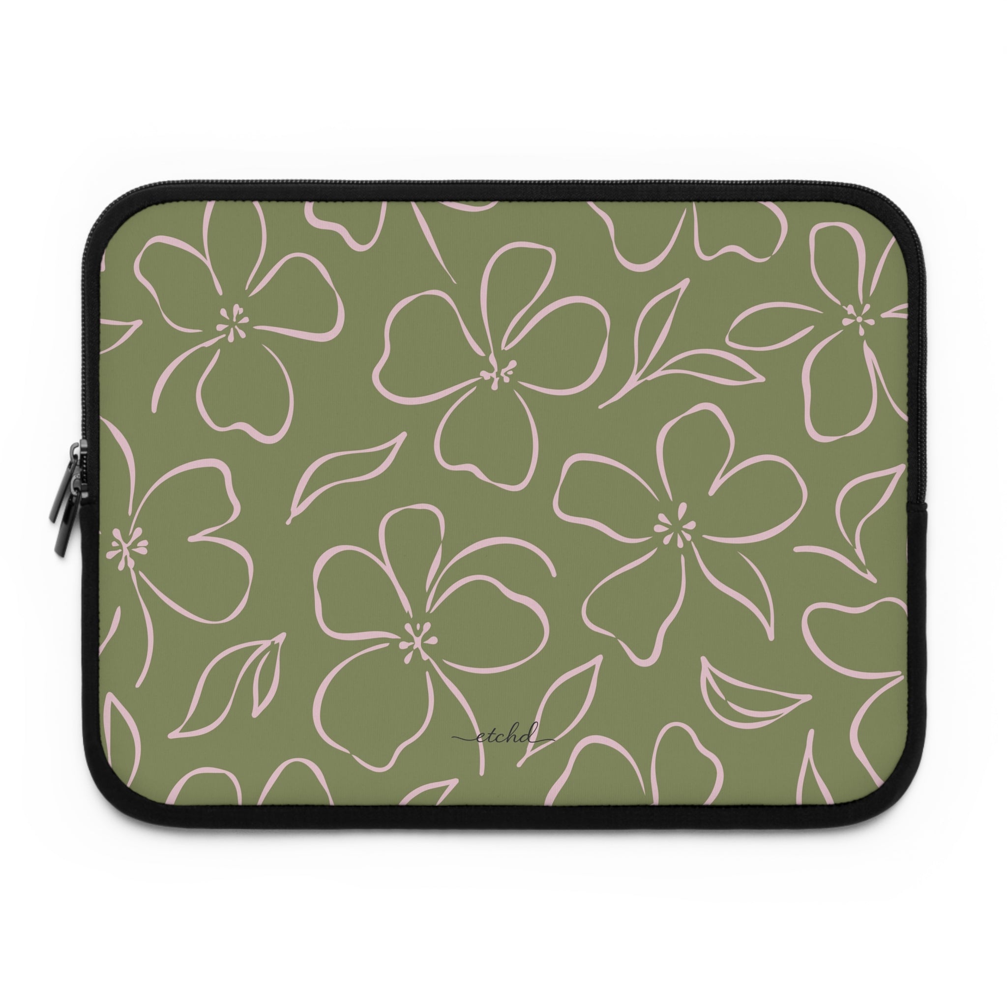 Green & Pink Floral Laptop Sleeve by etchd