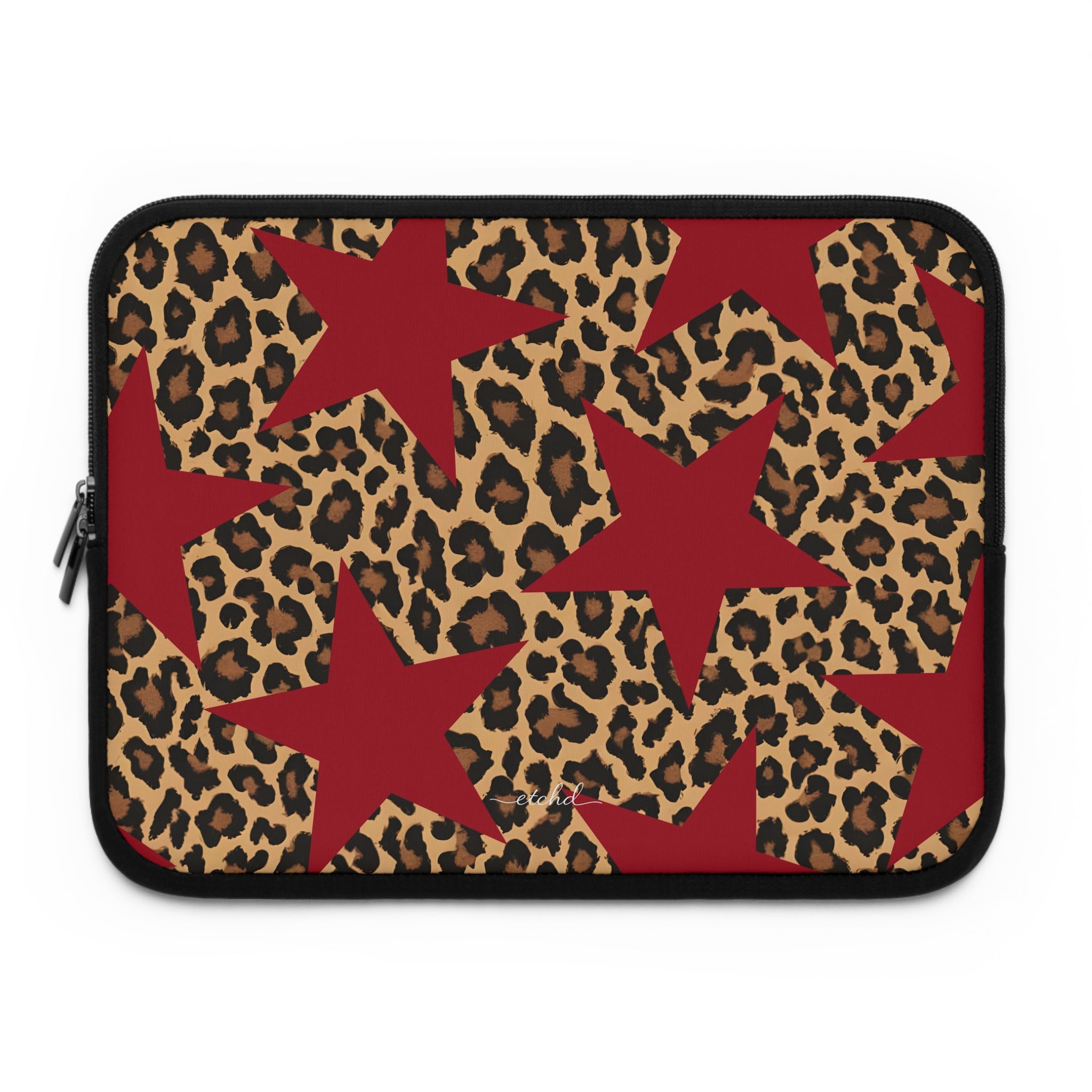 Leopard & Red Stars Laptop Sleeve by etchd