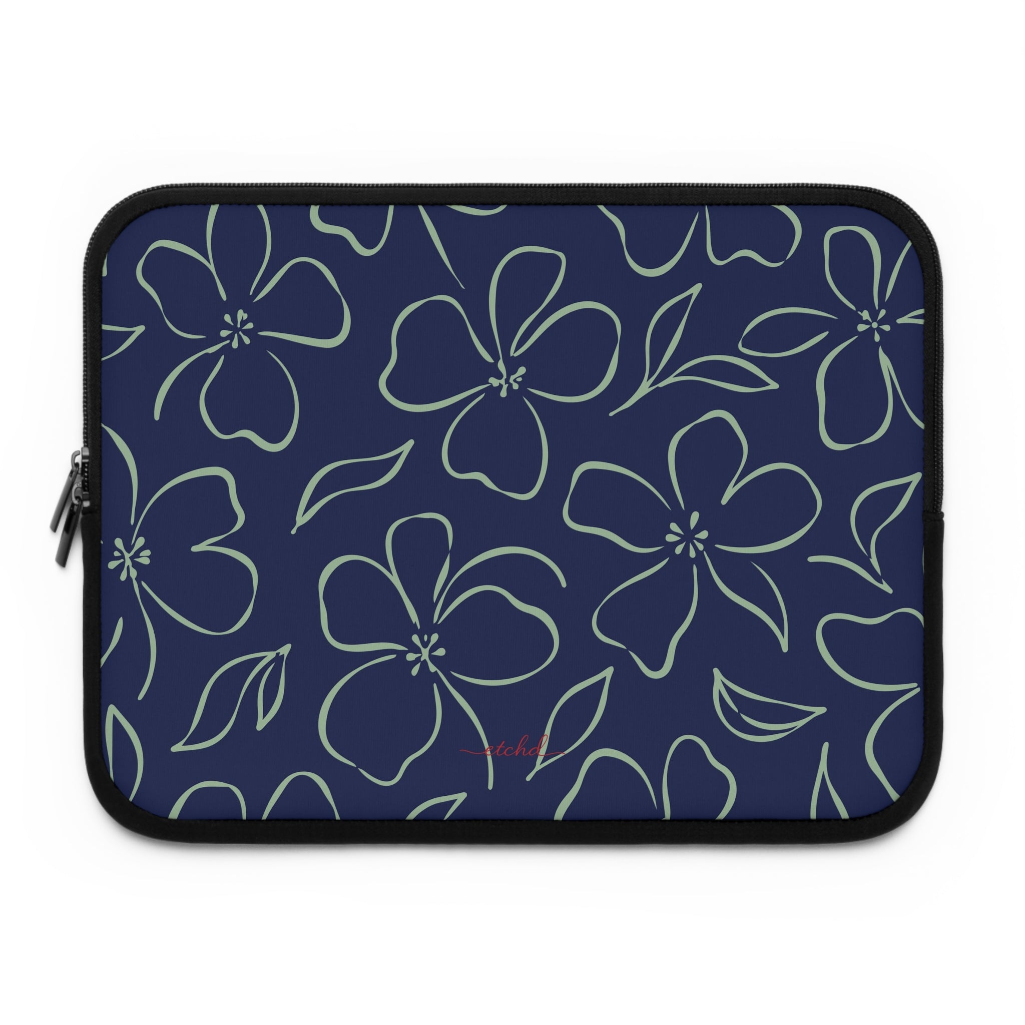 Navy & Sage Floral Laptop Sleeve by etchd