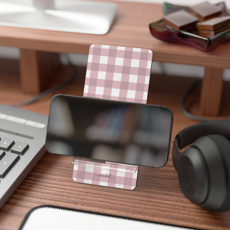 Pink & White Gingham Phone Stand by etchd, view 4