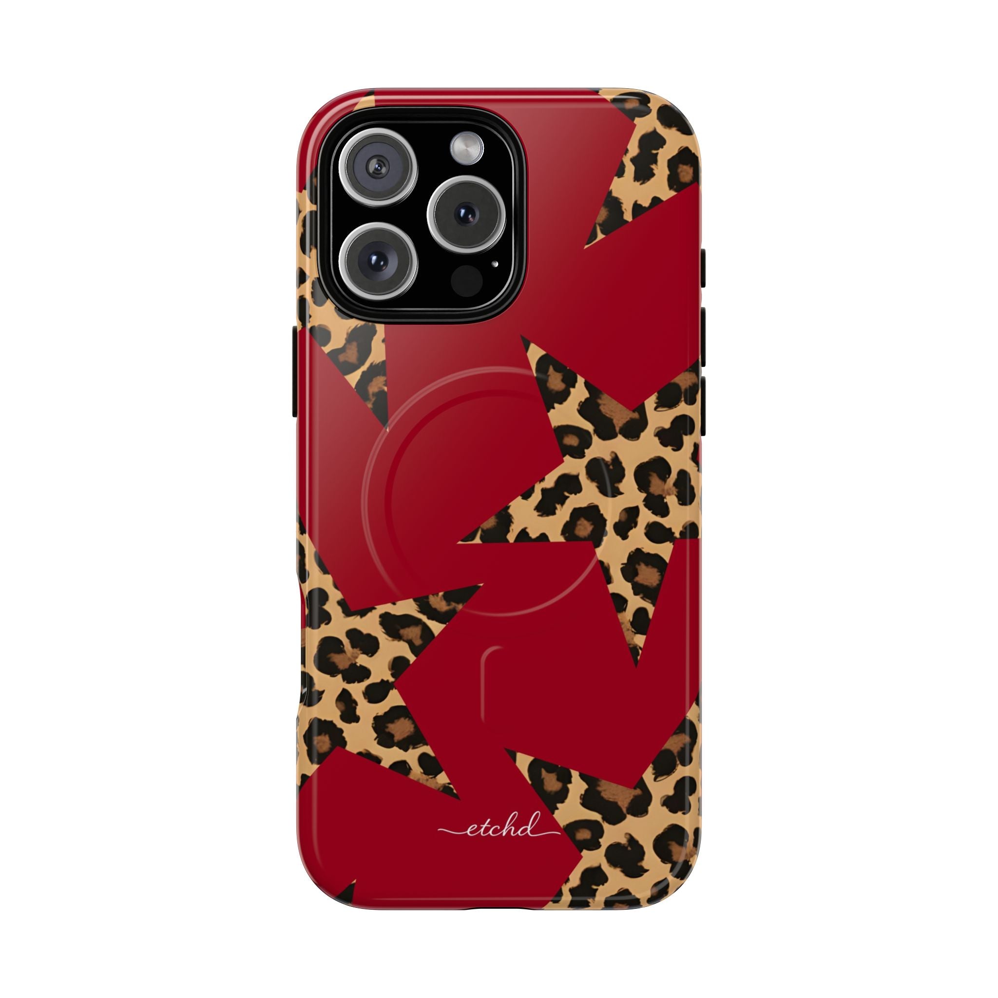 Red & Leopard Stars Magnetic Phone Case by etchd