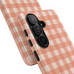Coral & Cream Gingham Phone Case by etchd, view 209