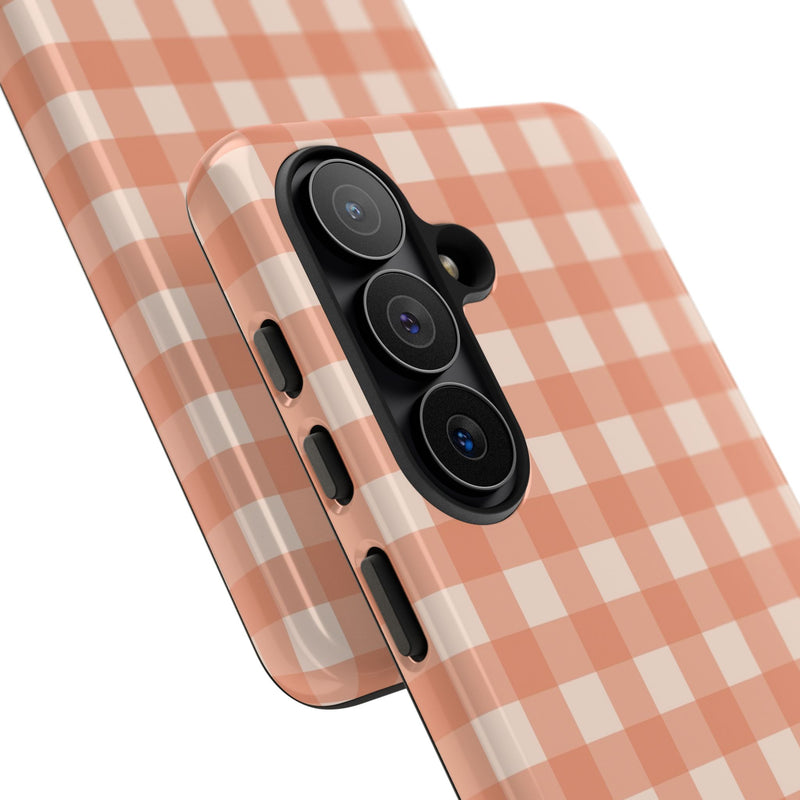 Coral & Cream Gingham Phone Case by etchd, view 209