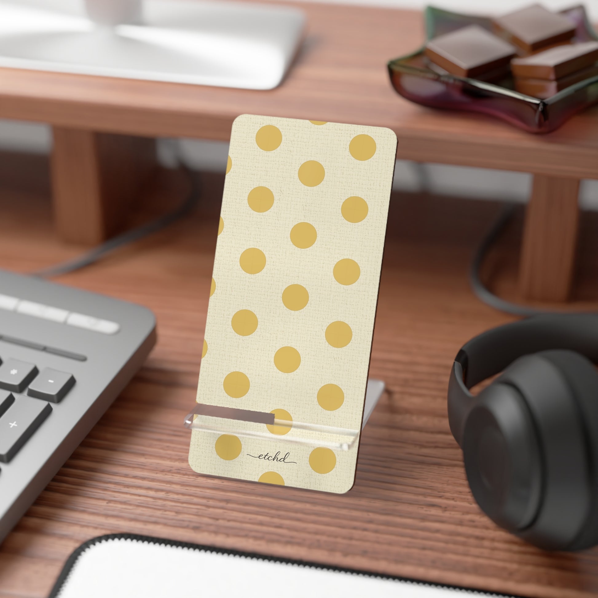 Butter Polka Dot Phone Stand by etchd, view 3