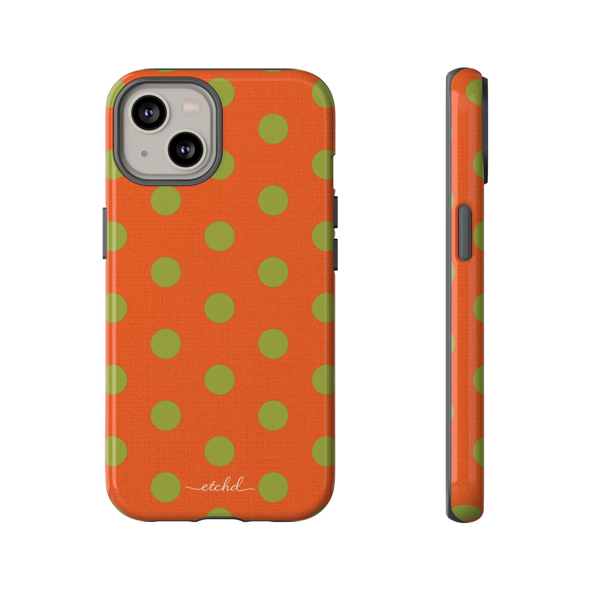 Wasabi & Persimmon Polka Dot Phone Case by etchd, view 2