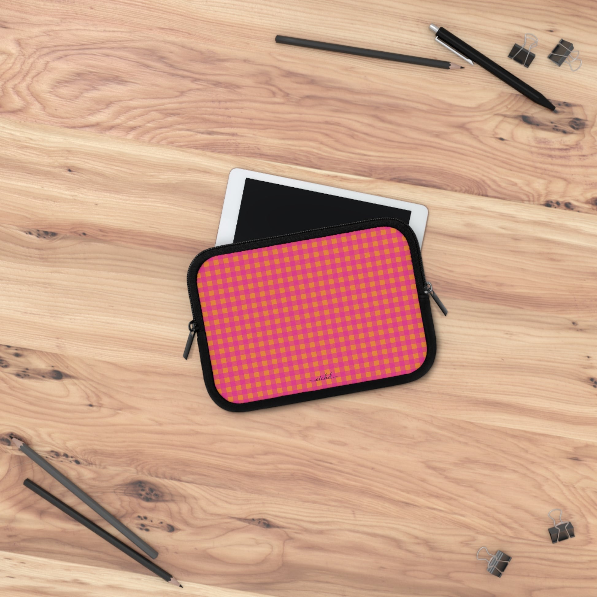 Pink & Orange Gingham Laptop Sleeve by etchd, view 14