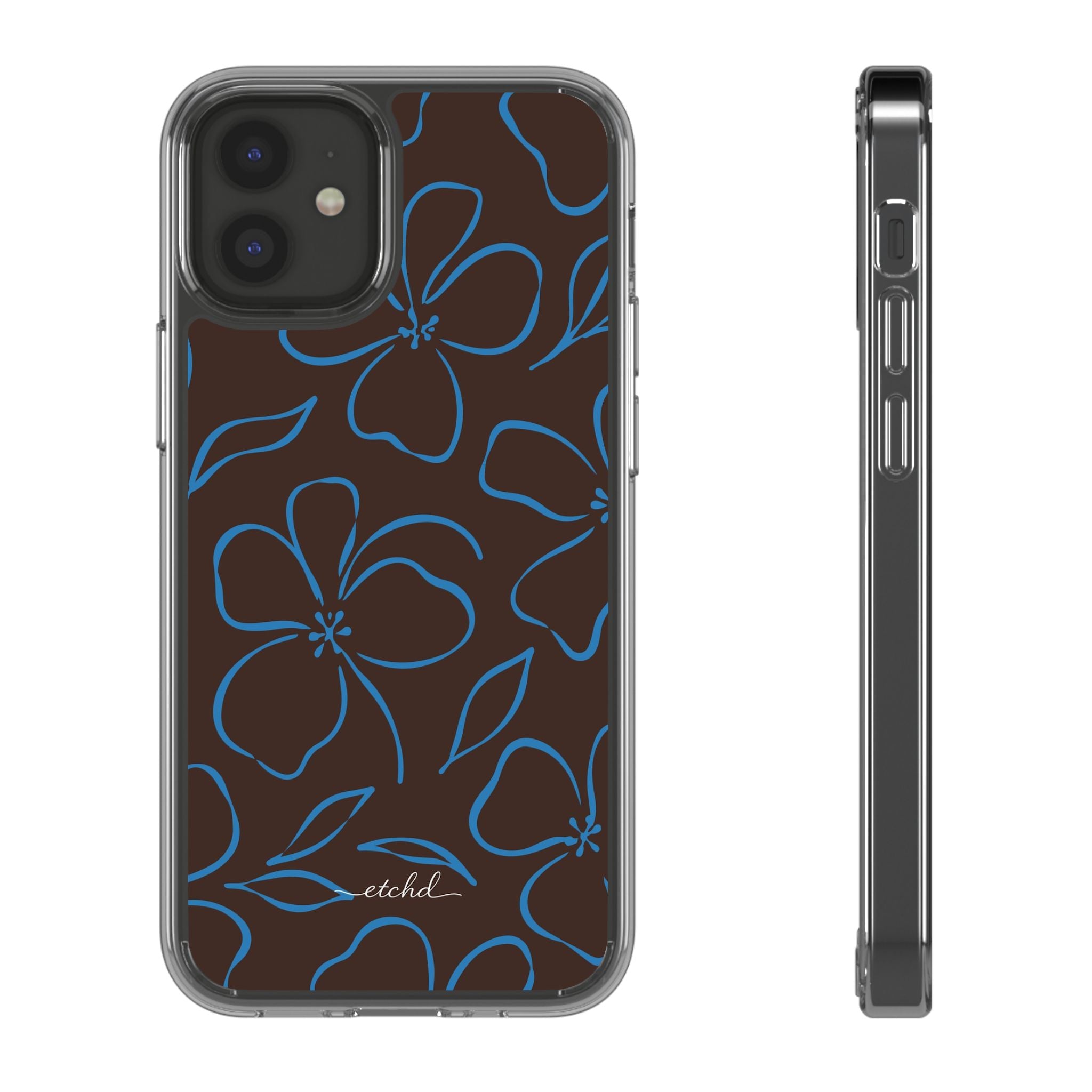 Espresso & Cerulean Floral Funda transparente para móvil de etchd, vista 2