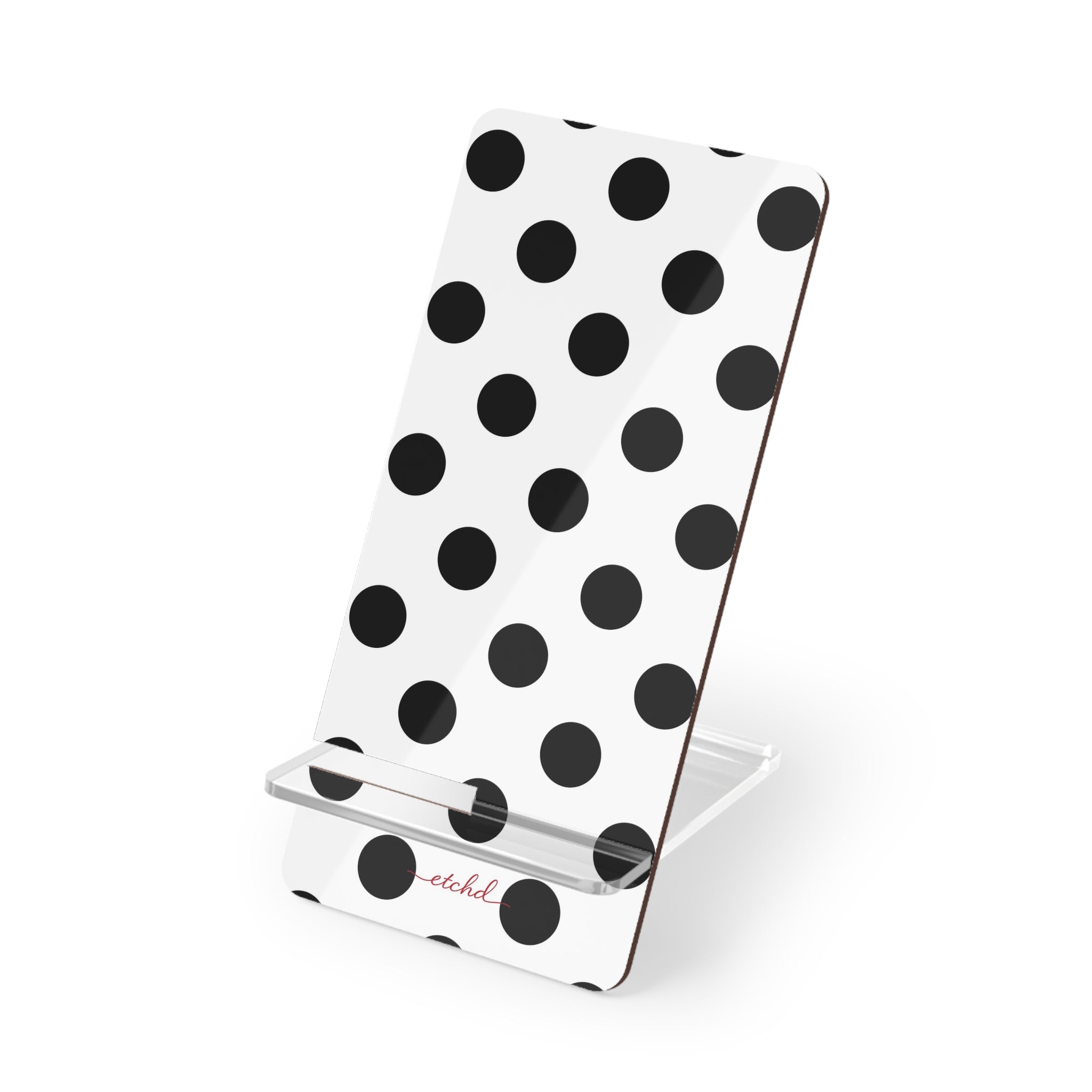 Black & White Polka Dot Phone Stand by etchd