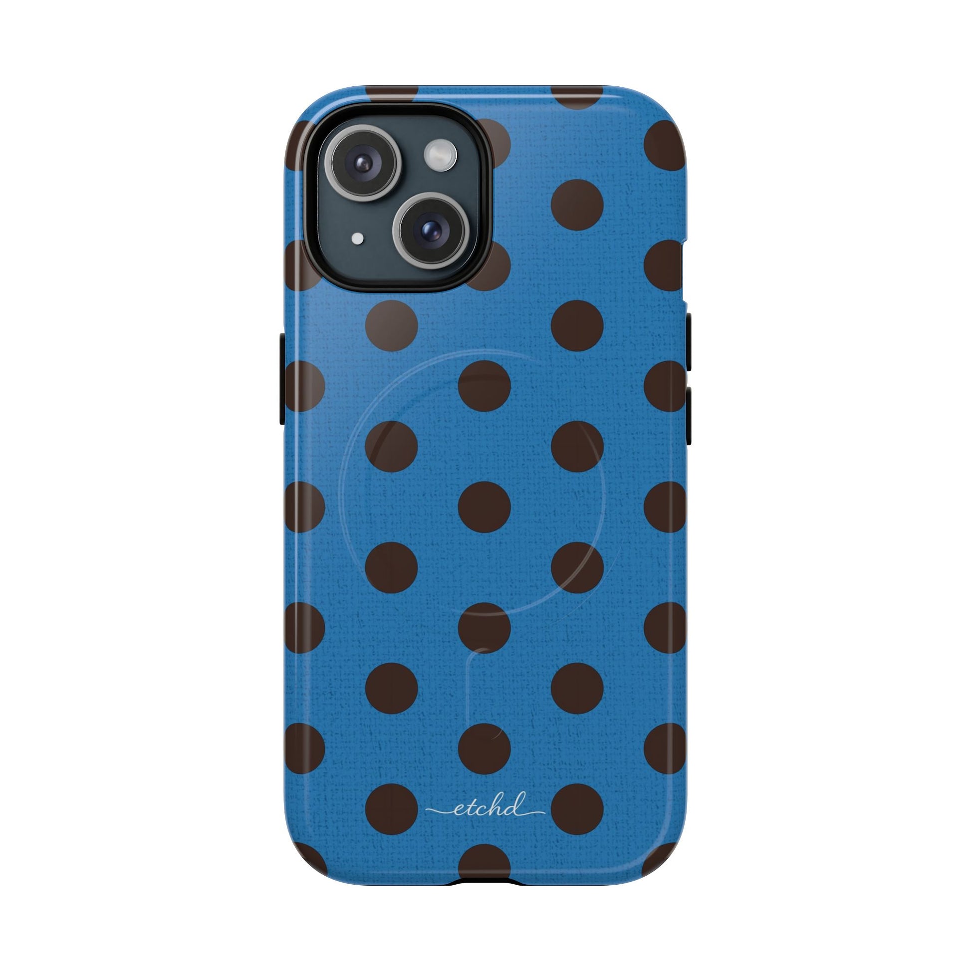 Espresso And Cerulean Polka Dot Magnetic Phone Case by etchd, view 2