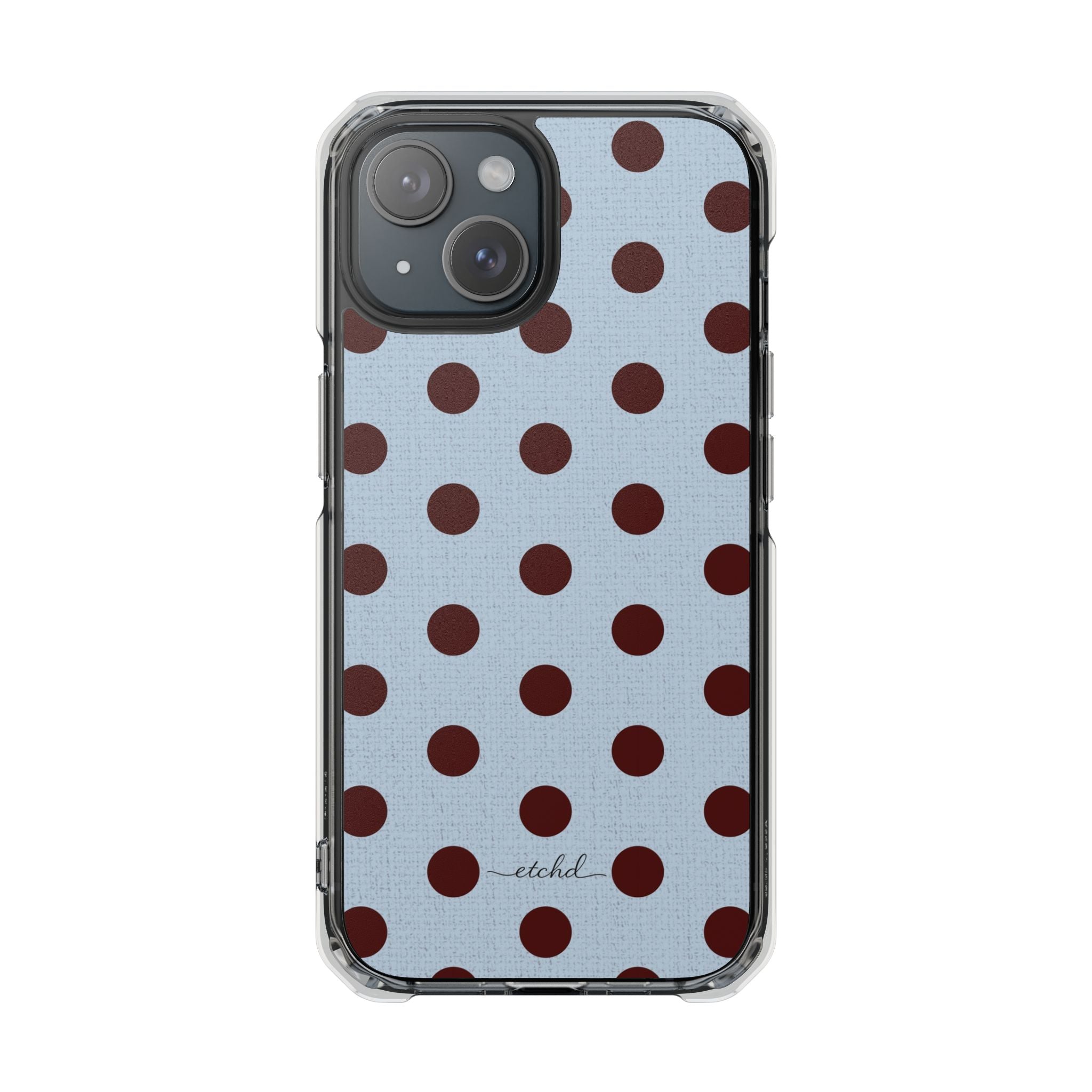 Blue & Cherry Polka Dot Clear Magnetic Phone Case by etchd, view 2