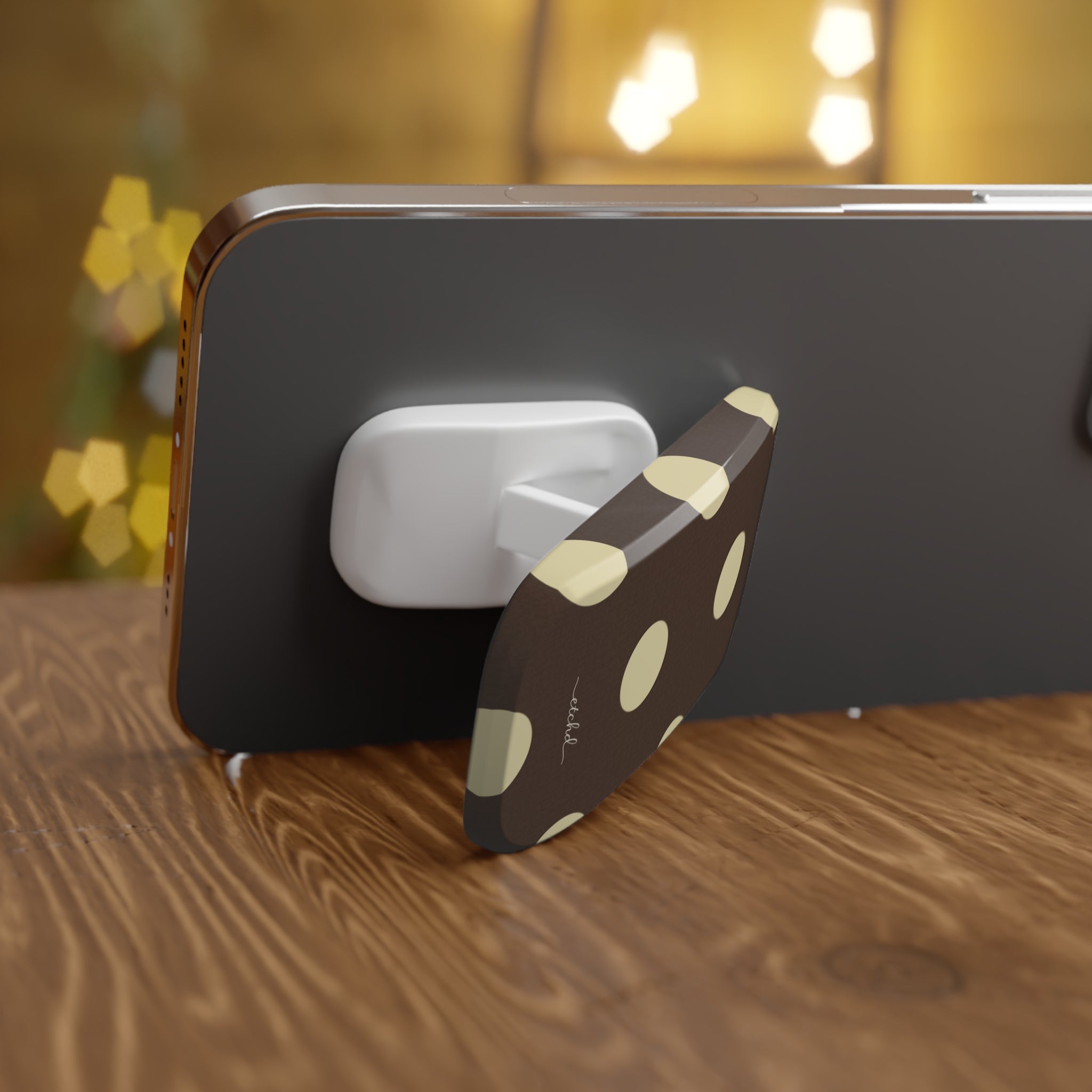 Brown And Butter Yellow Polka Dot Click-On Phone Grip by etchd, view 4