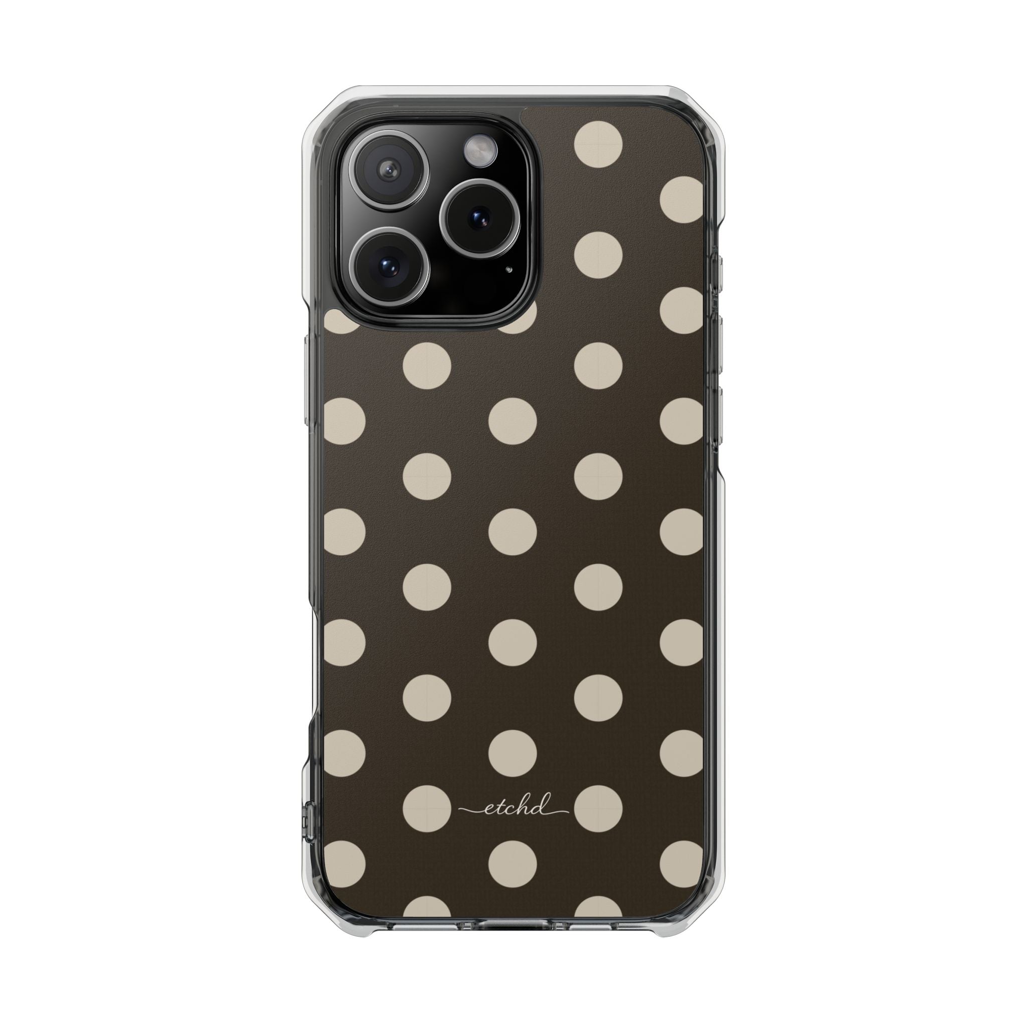 Cream & Brown Polka Dot Clear Magnetic Phone Case by etchd