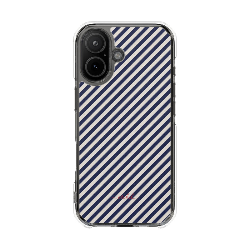 Navy & Cream Striped Diagonal Clear Magnetic Phone Case by etchd, view 13