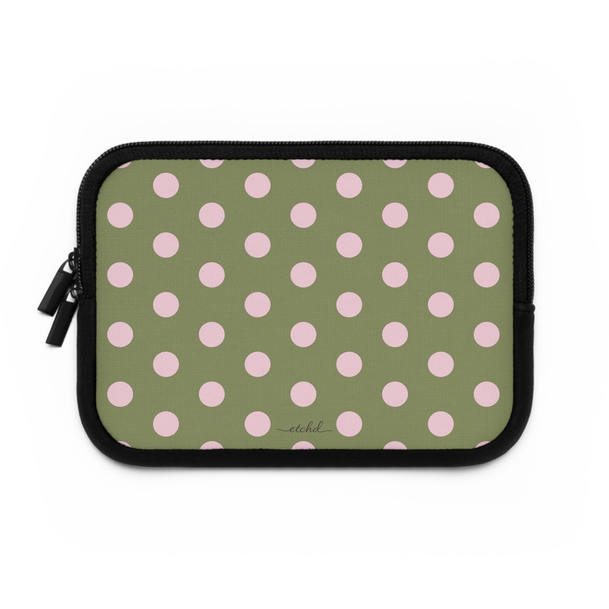 Pink And Green Polka Dot Laptop Sleeve by etchd, view 2