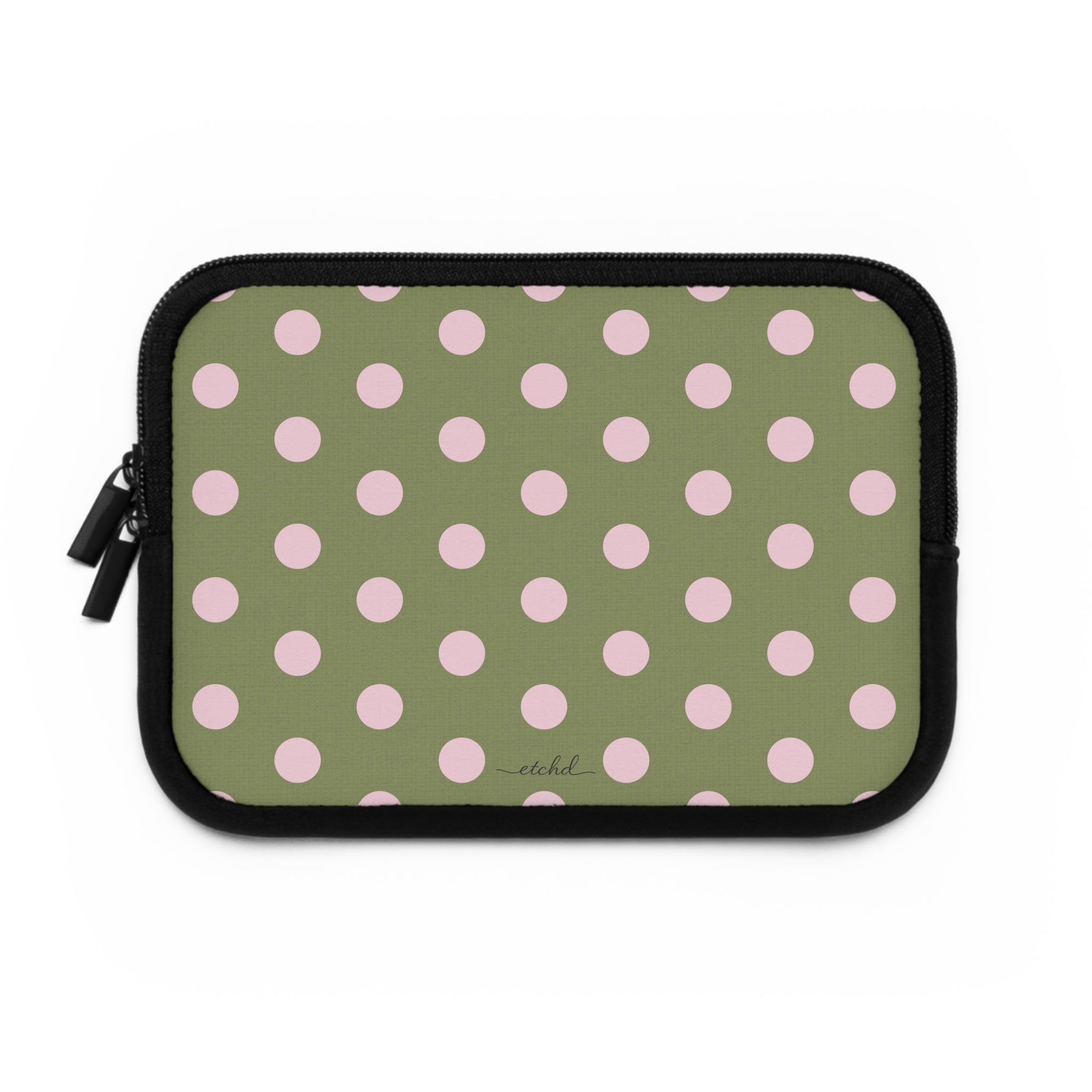 Pink And Green Polka Dot Laptop Sleeve by etchd, view 2