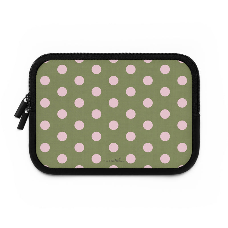 Pink And Green Polka Dot Laptop Sleeve by etchd, view 2