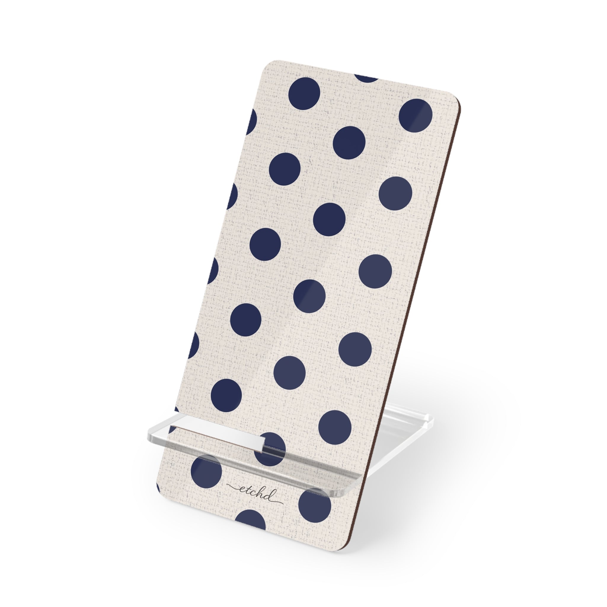 Navy & Cream Polka Dot Phone Stand by etchd