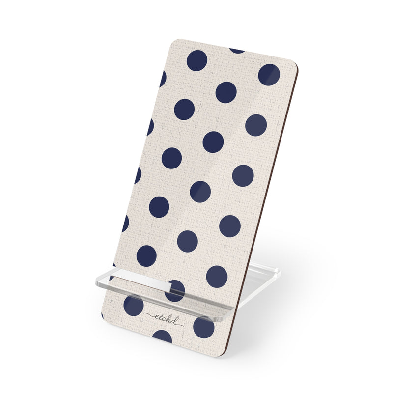 Navy & Cream Polka Dot Phone Stand by etchd