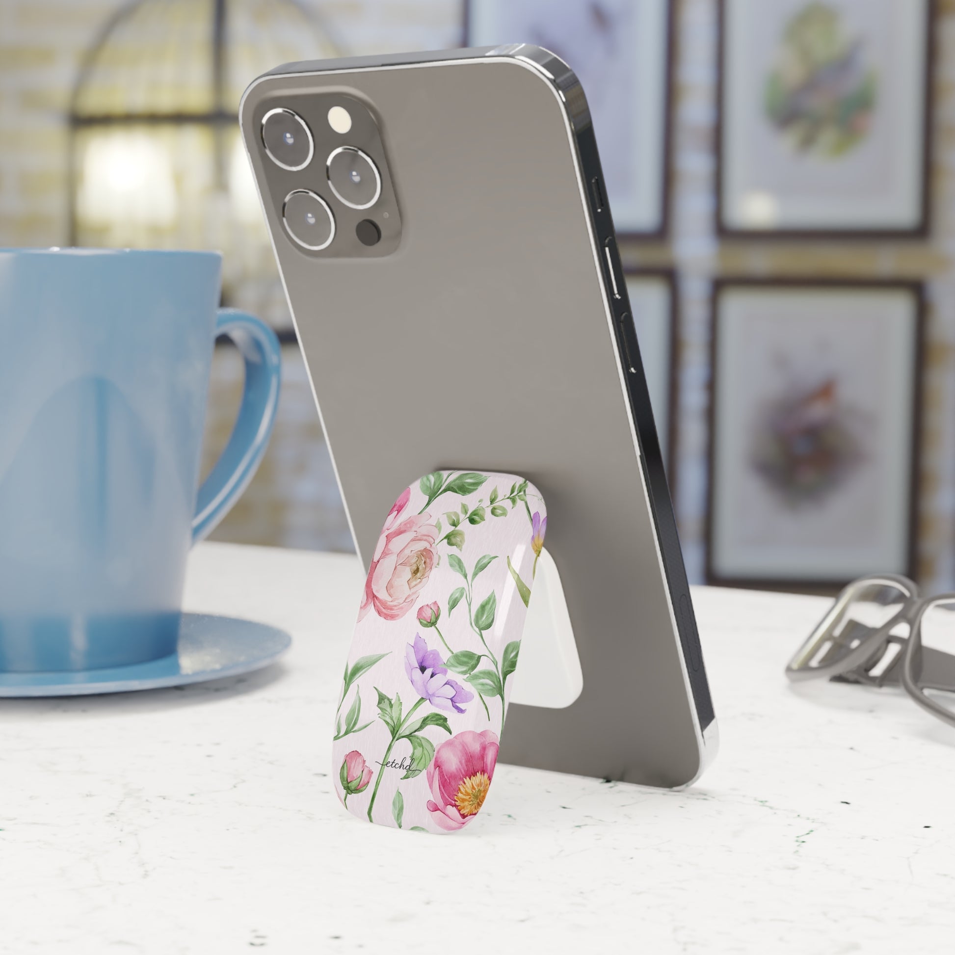 Peony Bloom Click-On Phone Grip by etchd, view 2