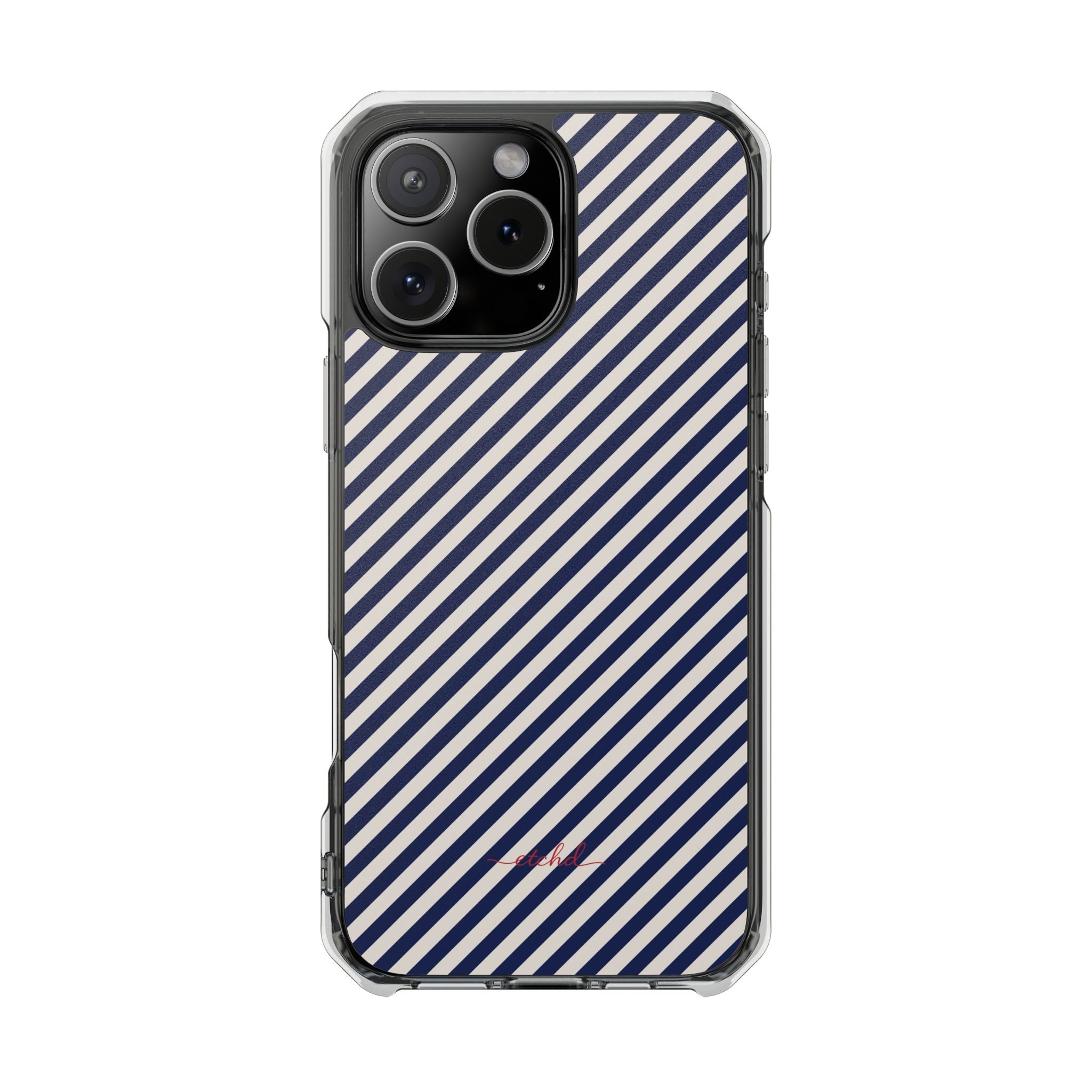 Navy & Cream Striped Diagonal Clear Magnetic Phone Case by etchd